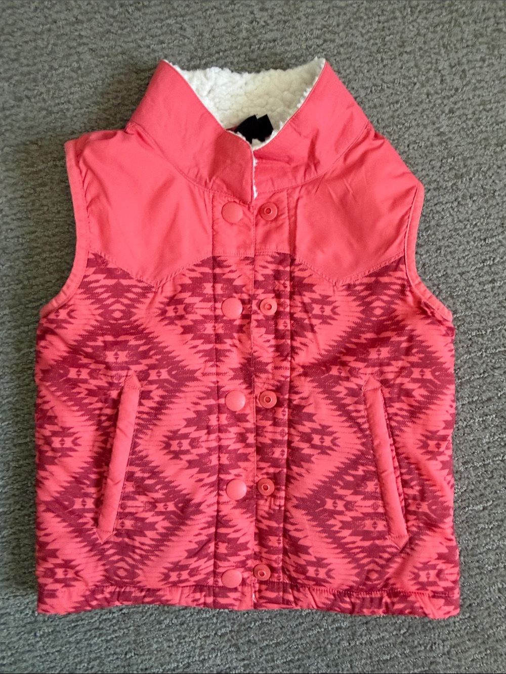 Cruel Girl Pink Coral Aztec Print Puffer Vest